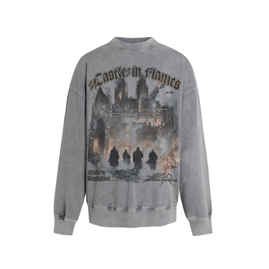 FLAMES - Washed Crew Neck Sweater